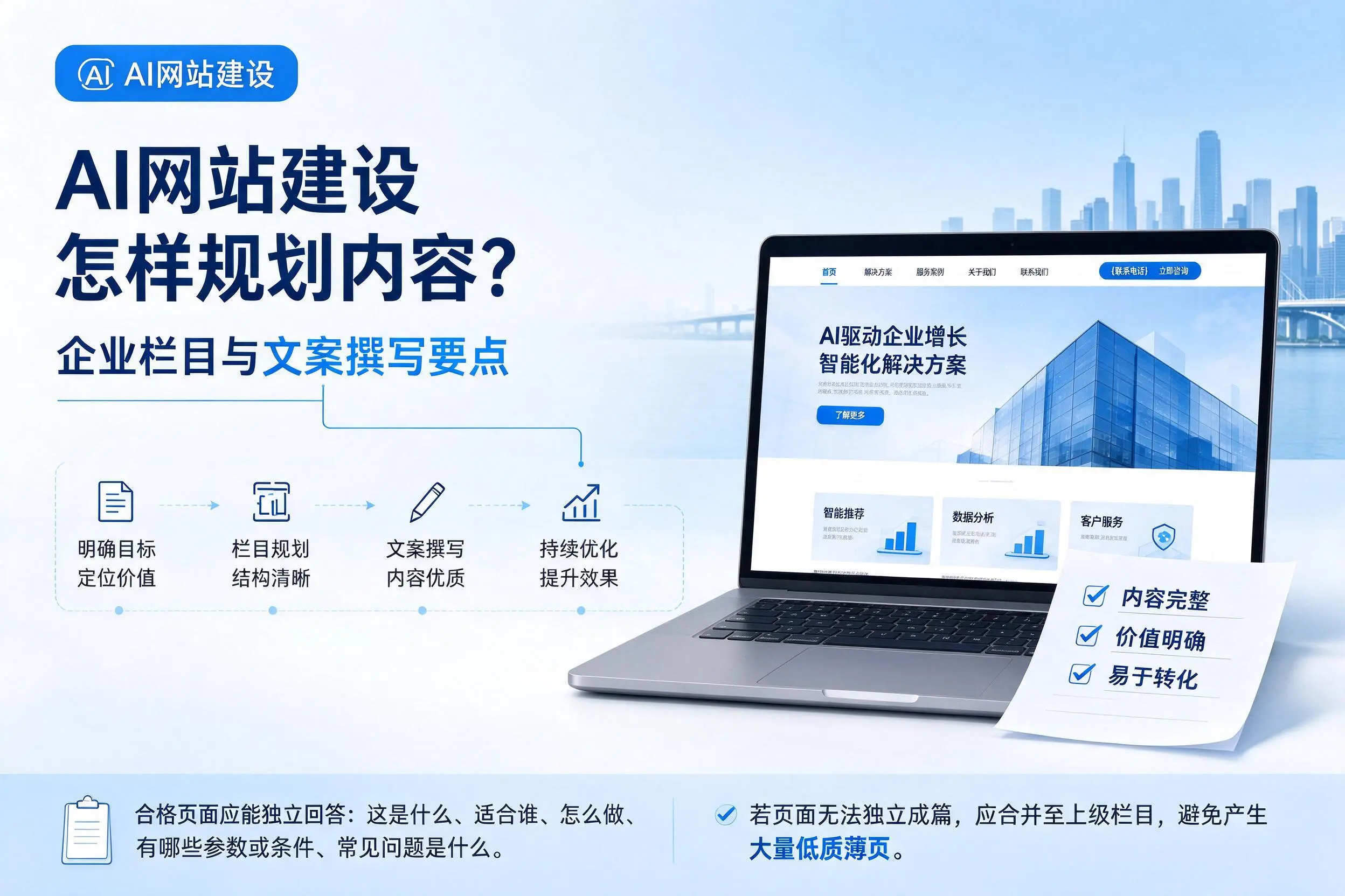 AI网站建设怎样规划内容？神农架企业栏目与文案撰写要点