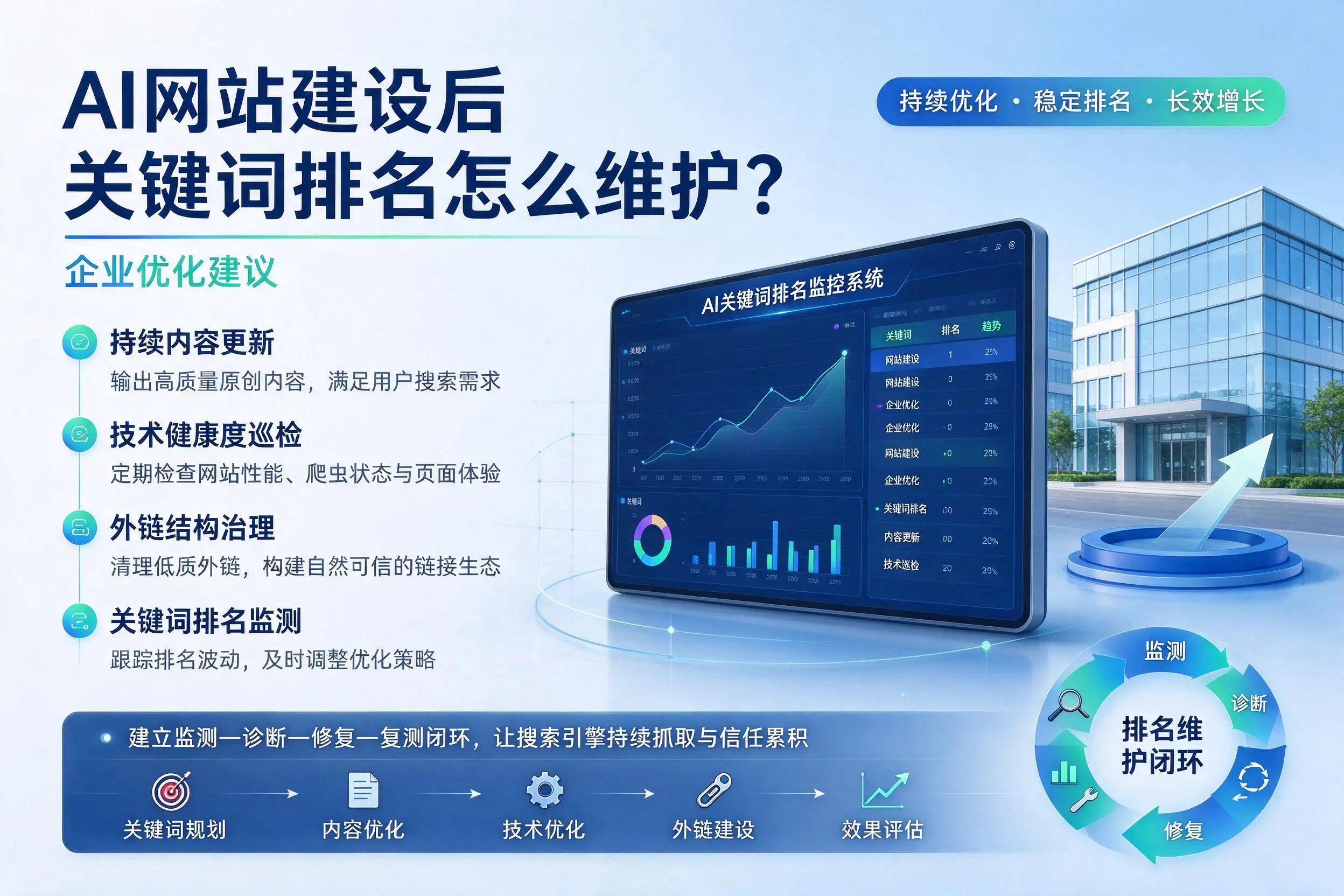 AI网站建设后关键词排名怎么维护？神农架企业优化建议