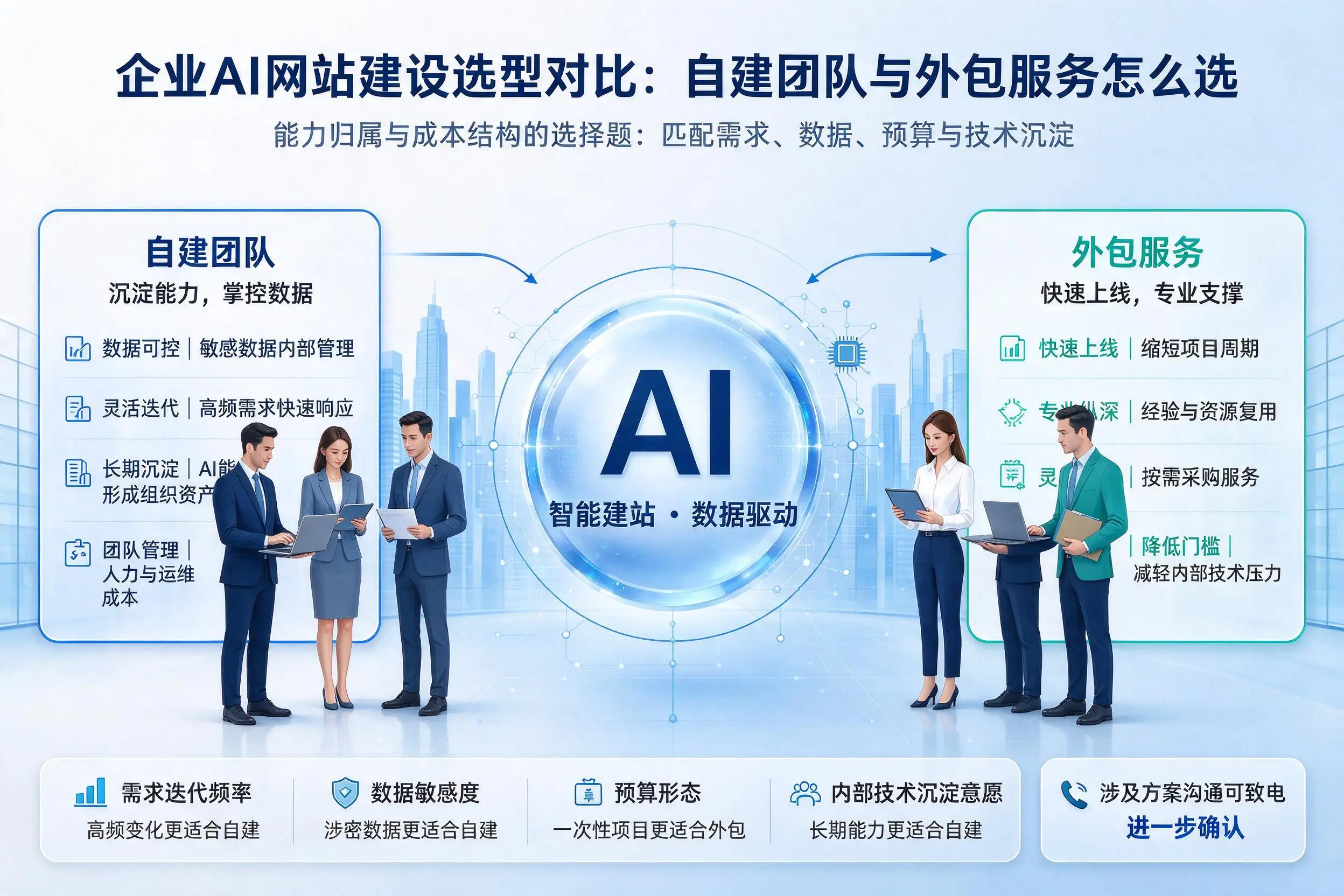 神农架企业AI网站建设选型对比：自建团队与外包服务怎么选